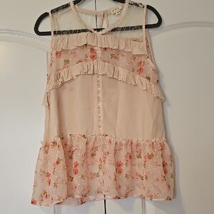 POL Floral Ruffle Tank Top - Pink and Cream